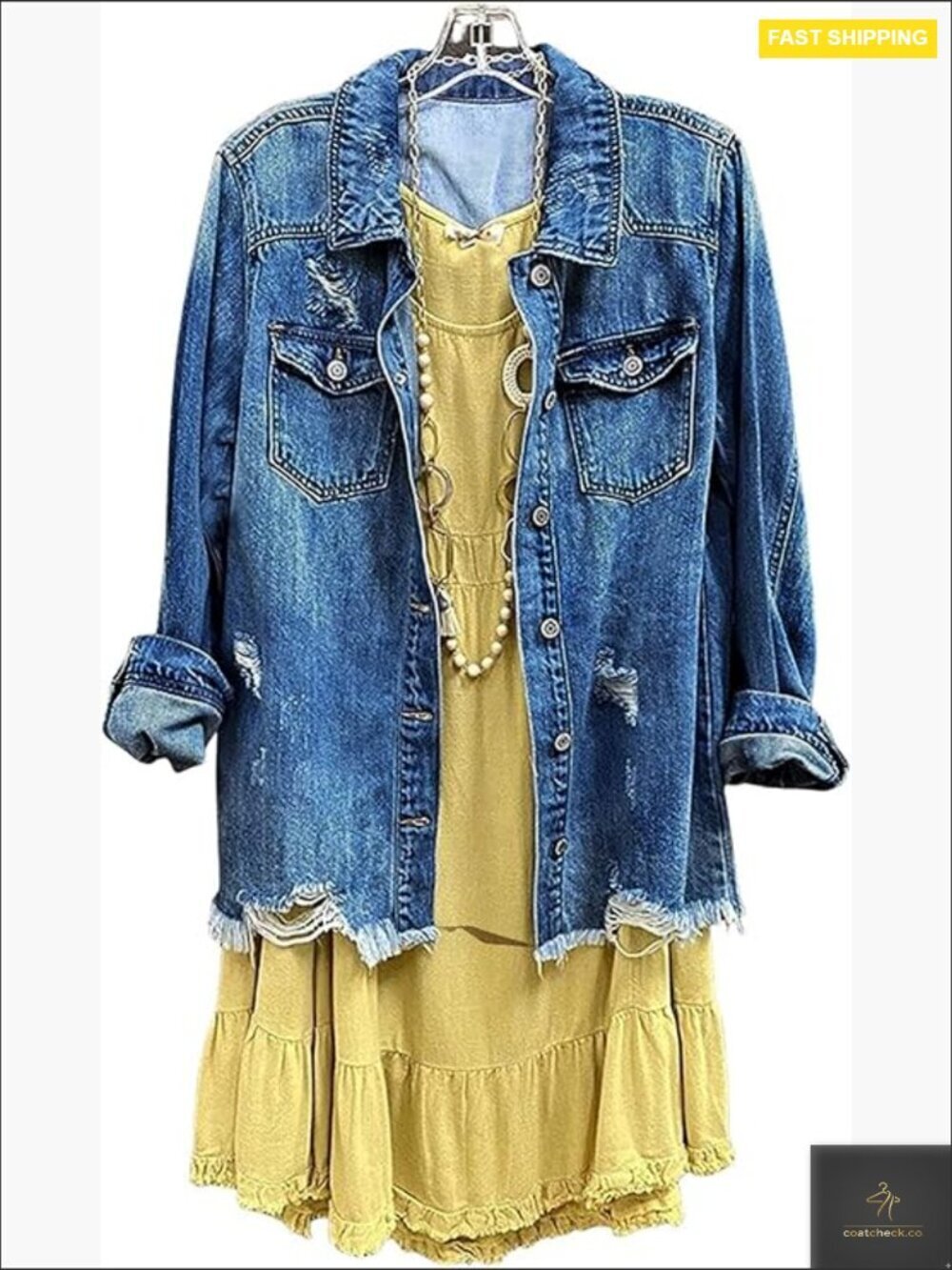Distressed Denim Jacket Casual Button Down Shirt Loose Fit Y2K Streetwear